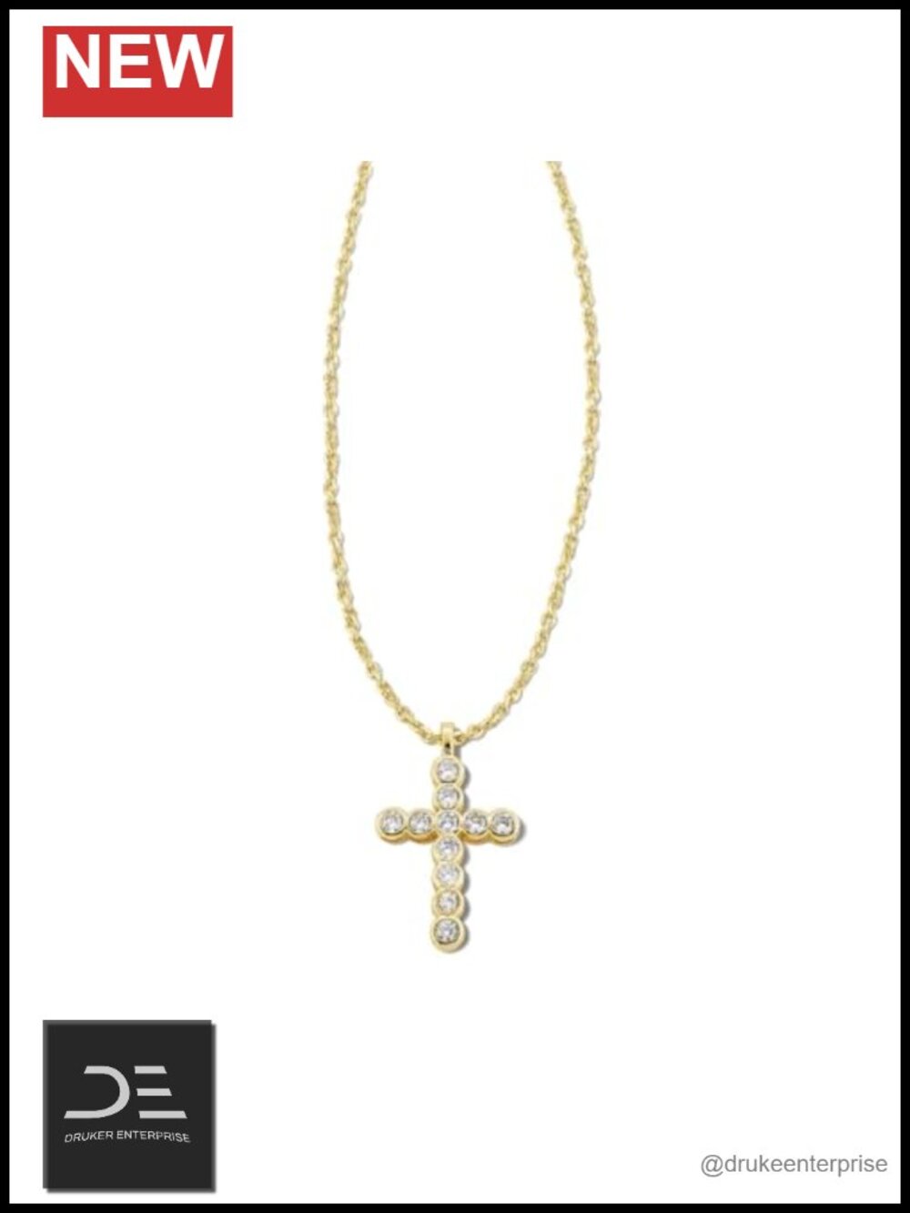 14K Gold Plated Brass Crystal Cross Pendant Necklace